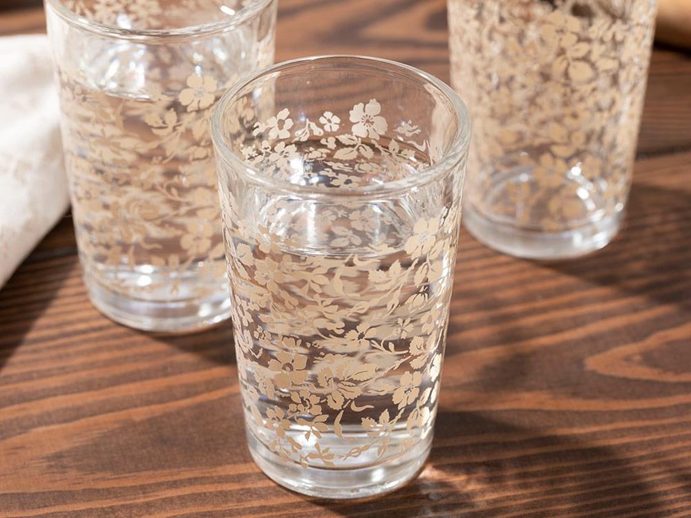 Natural Flower Glass 6 Set Served with Coffee Water Glass 100 ml Light Cream