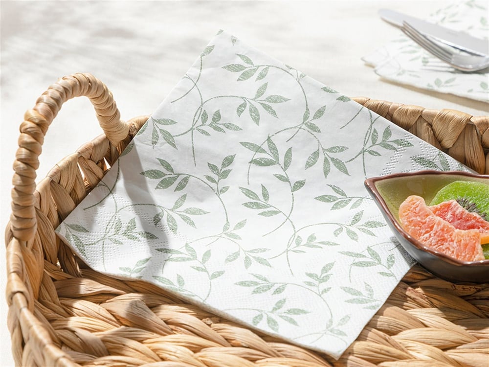 Flora 20 Set Tissue Napkin 33x33 cm White-Green