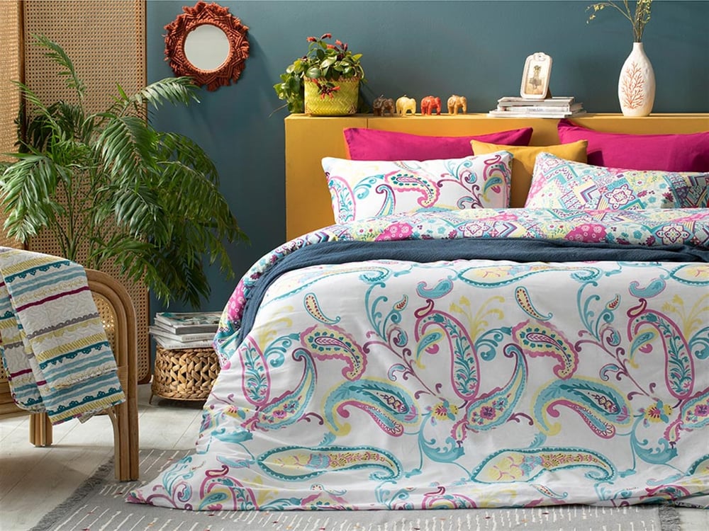 Floral Boho Bumbac Double Person  SET LENJERIE DE PAT 200x220 cm Violet.