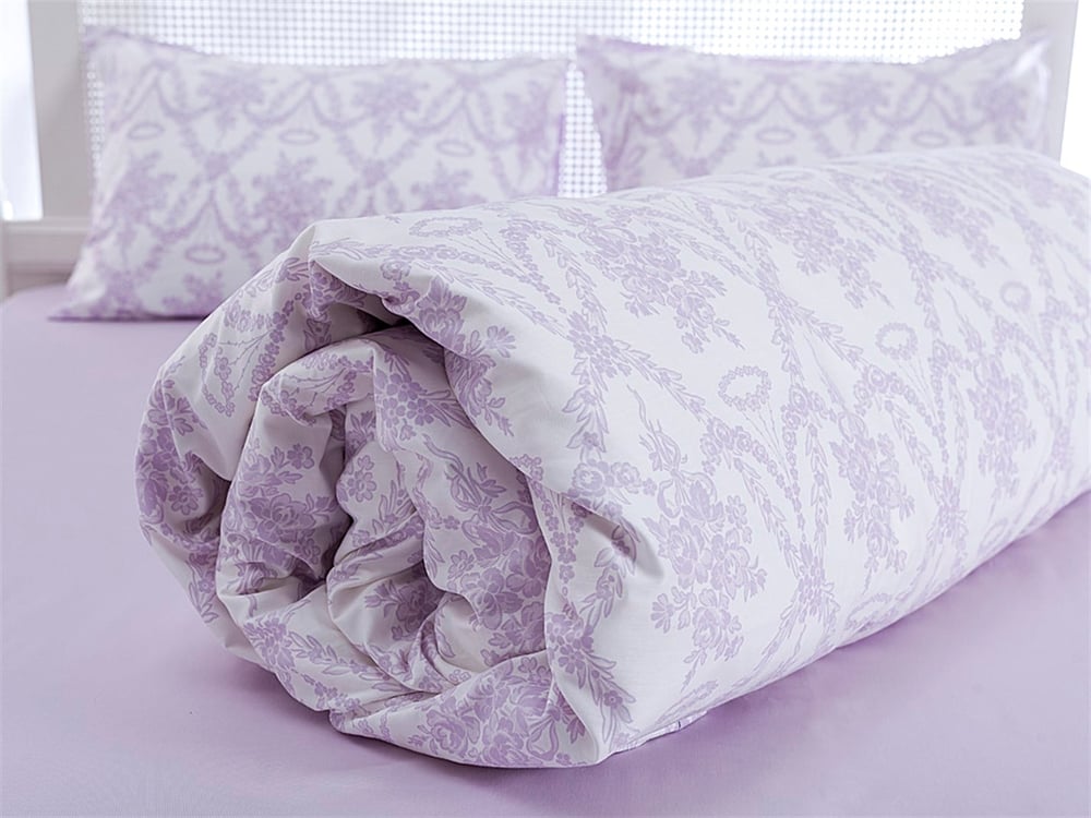 Floral clasic Bumbac Satinat Double Set Lenjerie De Pat 200x220 cm Lila