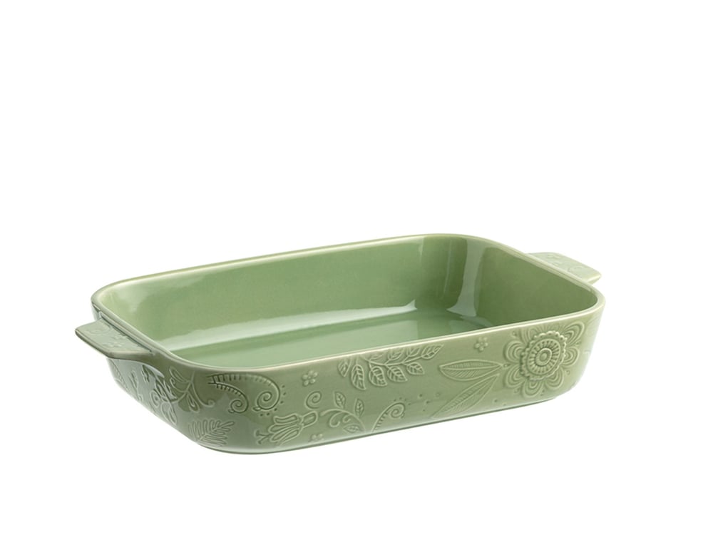 Floral Poem Stoneware Oven Cover 33x19,5x6 cm Green