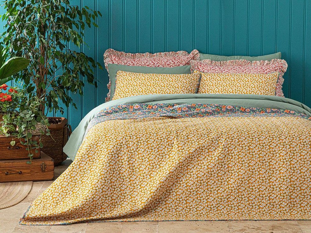 Floral Summer Multifuncțional Double Set Cuverturi Pat 200x220 cm Galben