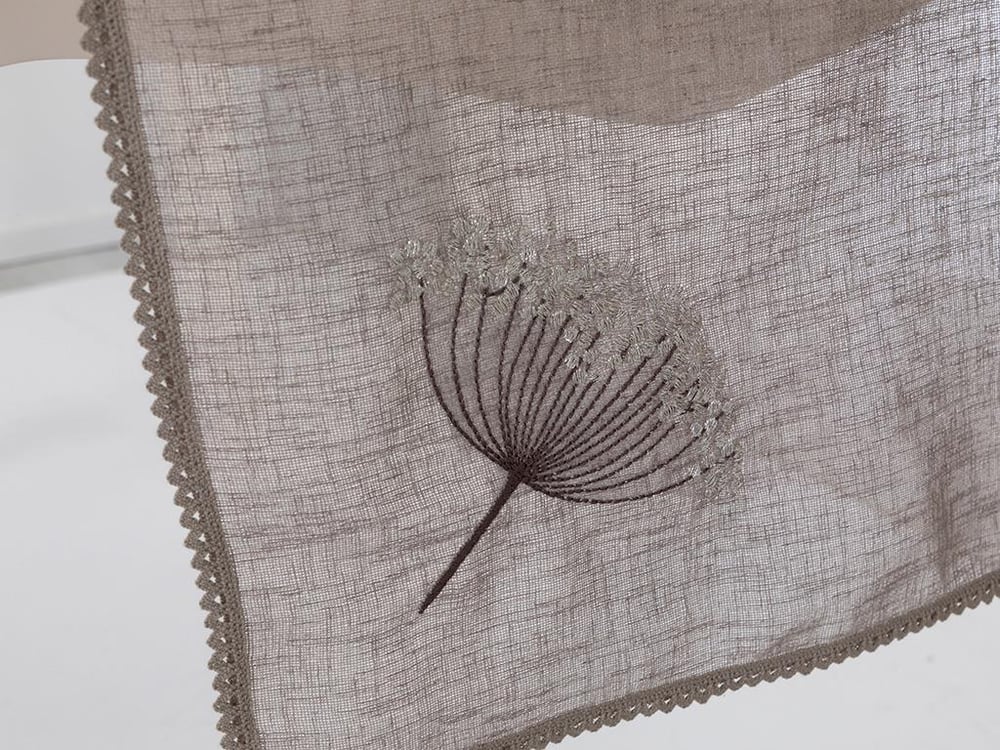 Flowers Embroidered Linen Runner 40x150 cm Dark Beige