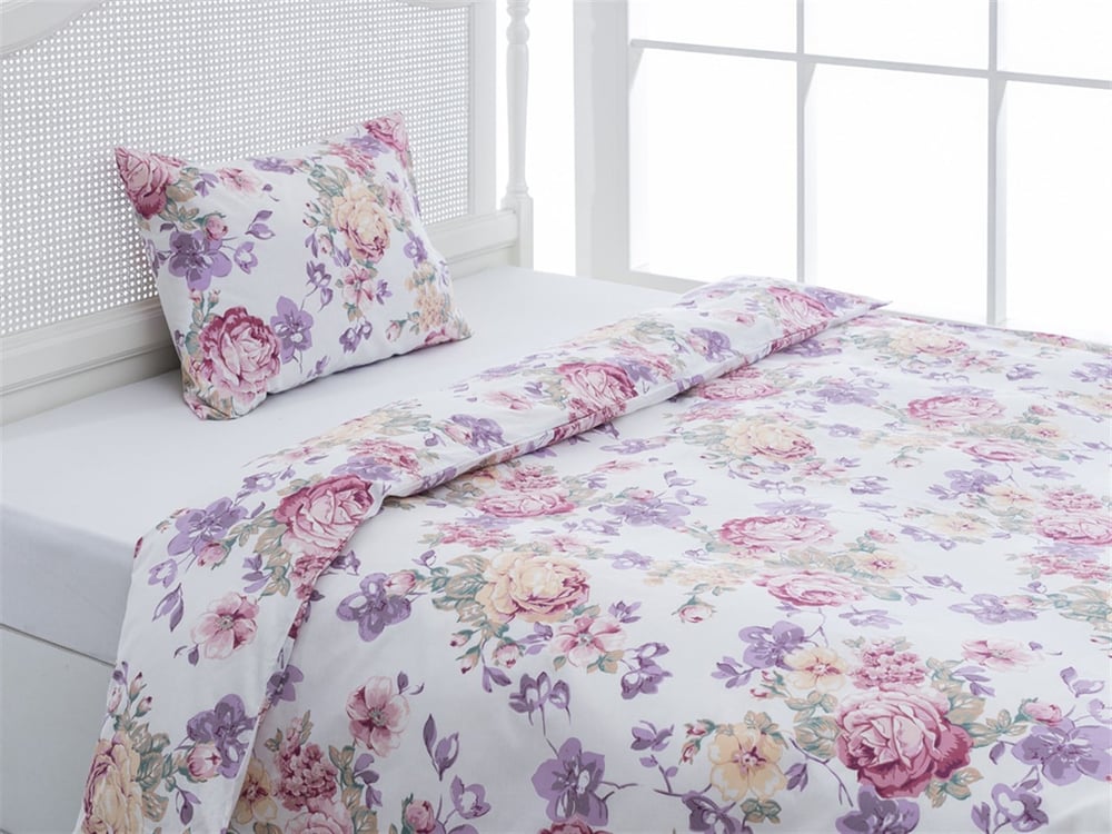 Flori de toamnă Cu Bumbac Single Lenjerie De Pat 160x220 cm Culoarea Trandafirului Uscat.