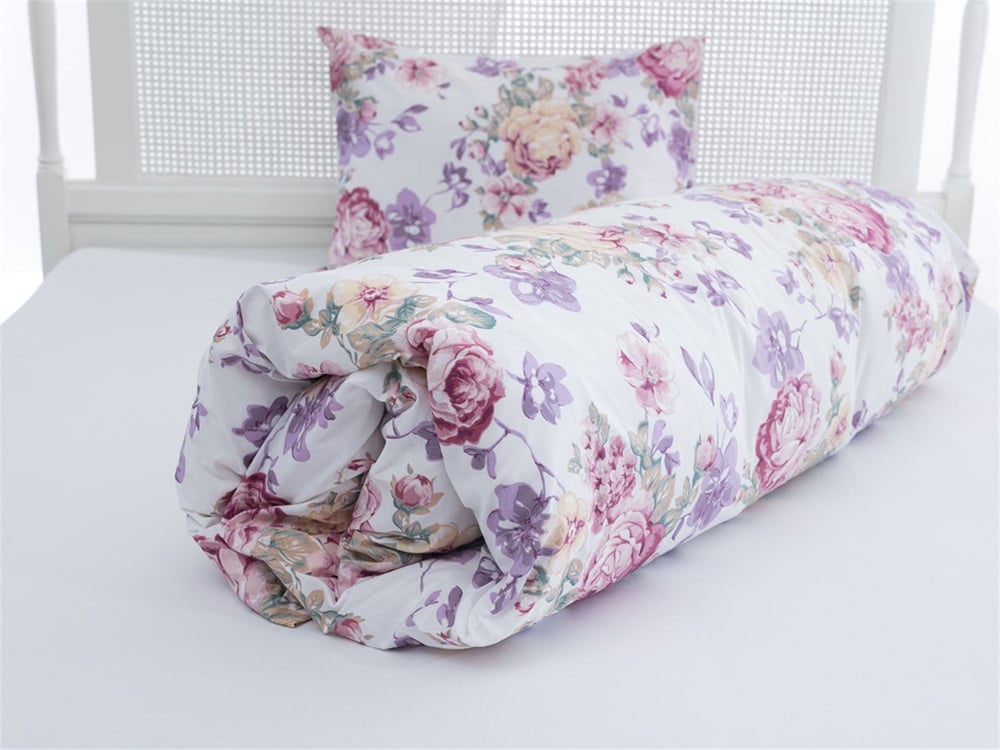 Flori de toamnă Cu Bumbac Single Lenjerie De Pat 160x220 cm Culoarea Trandafirului Uscat.