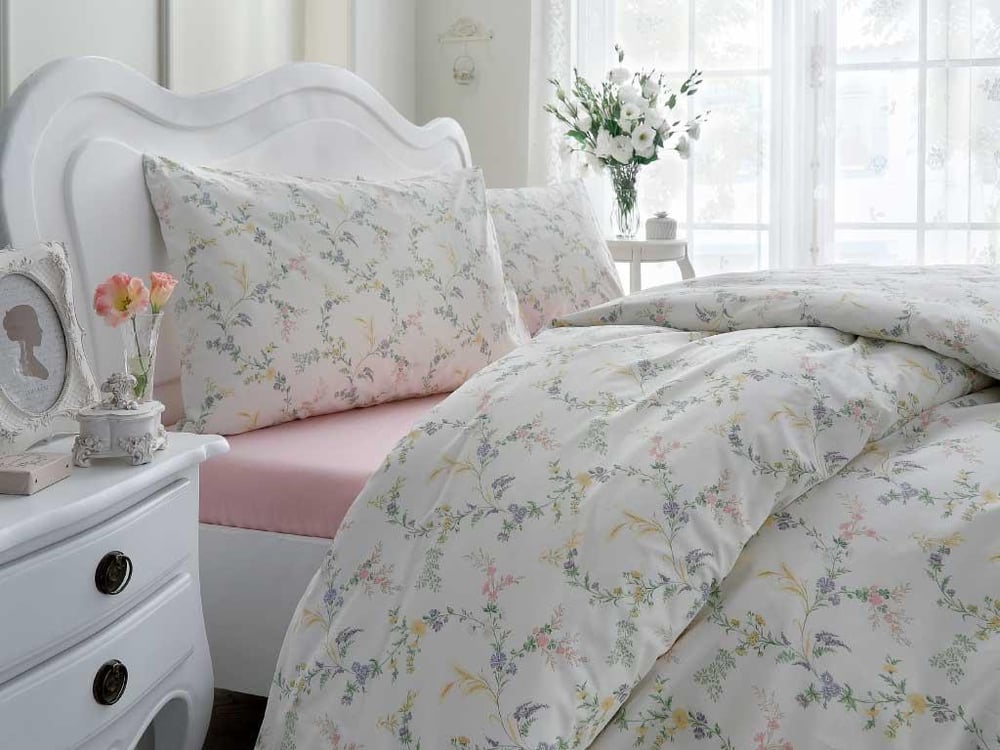 Flori erbacee Single Set Lenjerie De Pat 160x220 cm Culoarea Trandafirului Uscat.