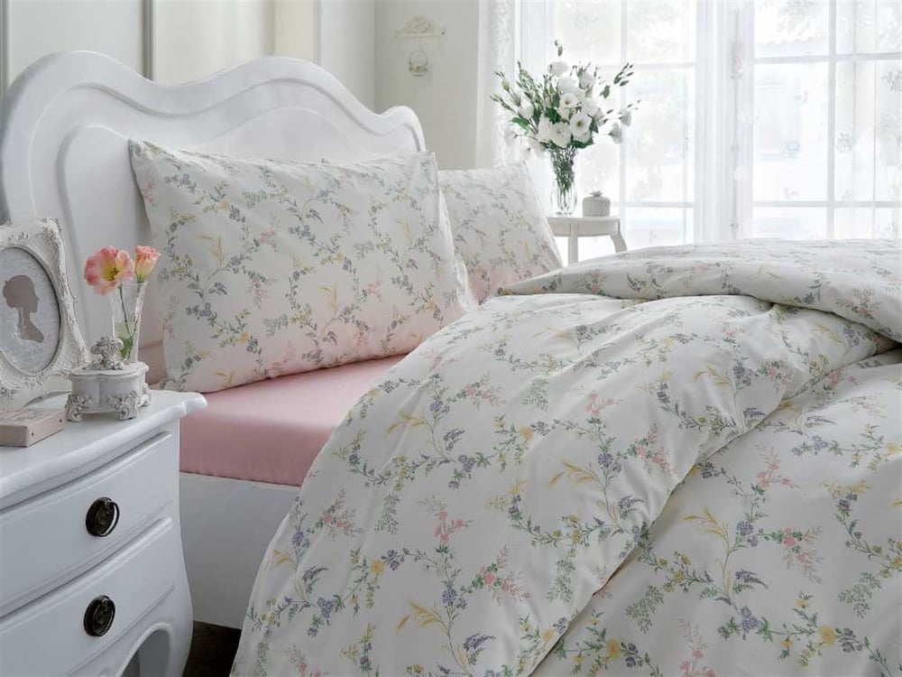 Flori erbacee Double Set Lenjerie De Pat 200x220 cm Culoarea Trandafirului Uscat.