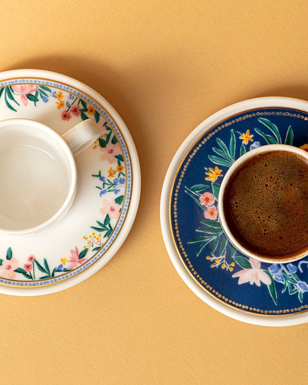 Flower Spree Porcelain 4 Parça 2 Kişilik Coffee Cup Set 90 ml White-NavyBlue