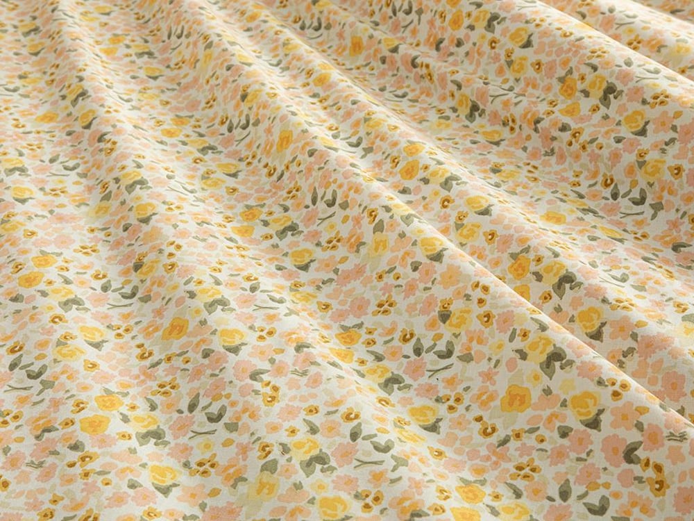 Floweret, Set husă de pilotă cu față de pernă, pentru o persoană, bumbac, 160x220 cm/ 50x70 cm, galben