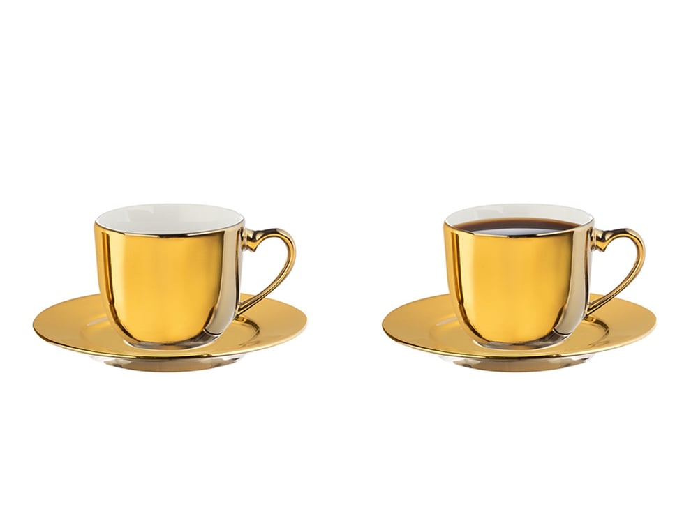 Fora Porțelan 4 Bucati Pentru 2 Persoane Set Cești De Cafea 100 Ml Aur.