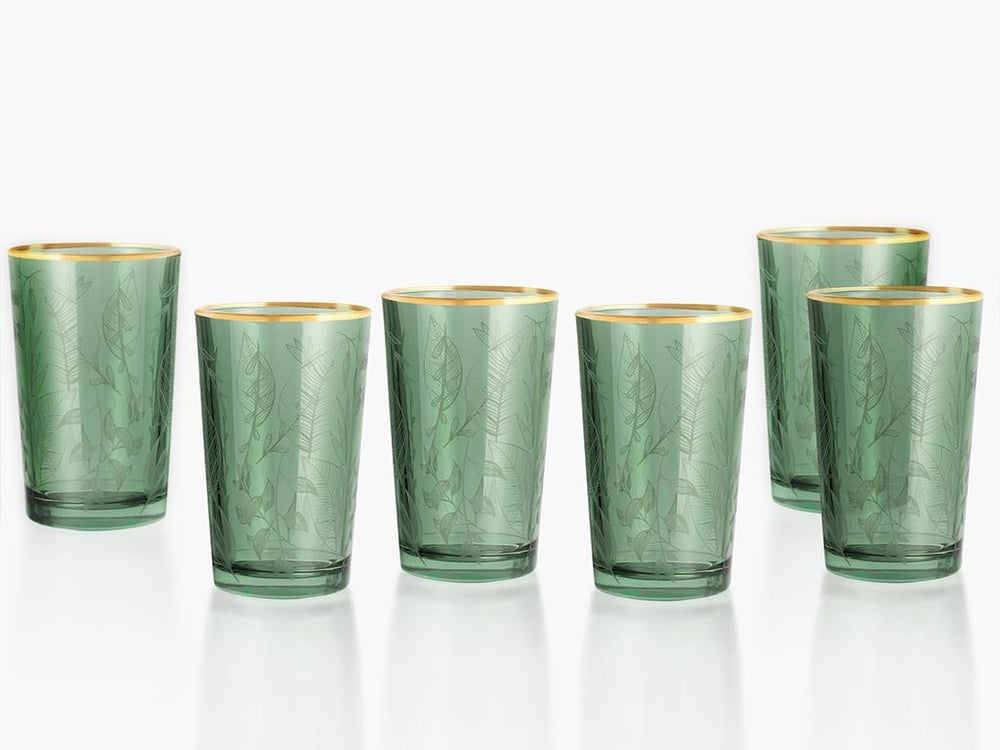 frunze Sticlă Set De 6 Servit Cu Cafea Pahar De Apă 100 Ml Verde