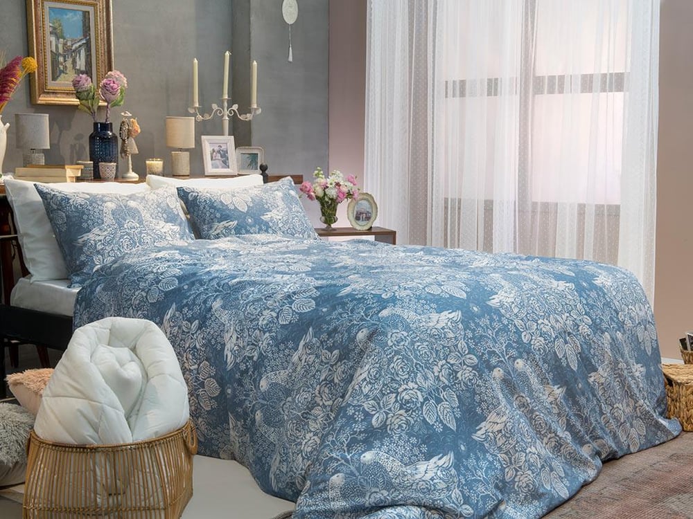 Gâscă fantezistă Bumbac Dublu Set Lenjerie De Pat 200*220 Cm Albastru