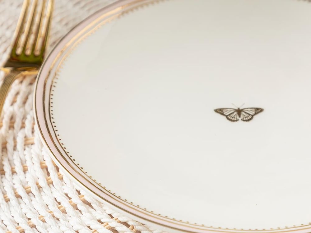 Galia Butterfly Bone China Cake Plate 20 cm Pink