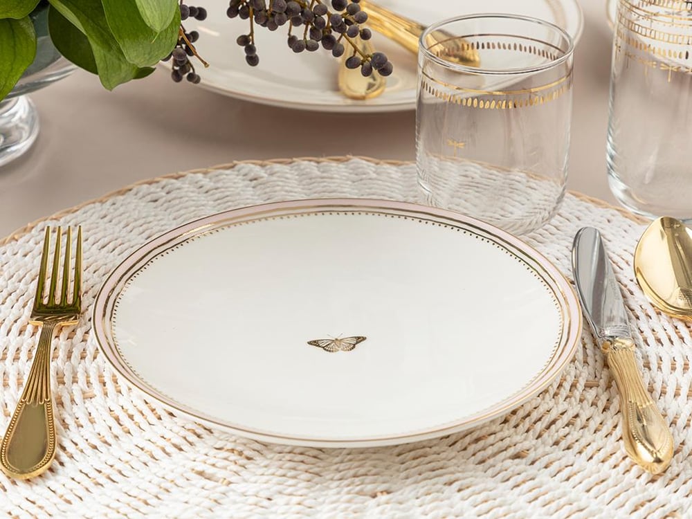 Galia Butterfly Bone China Cake Plate 20 cm Pink