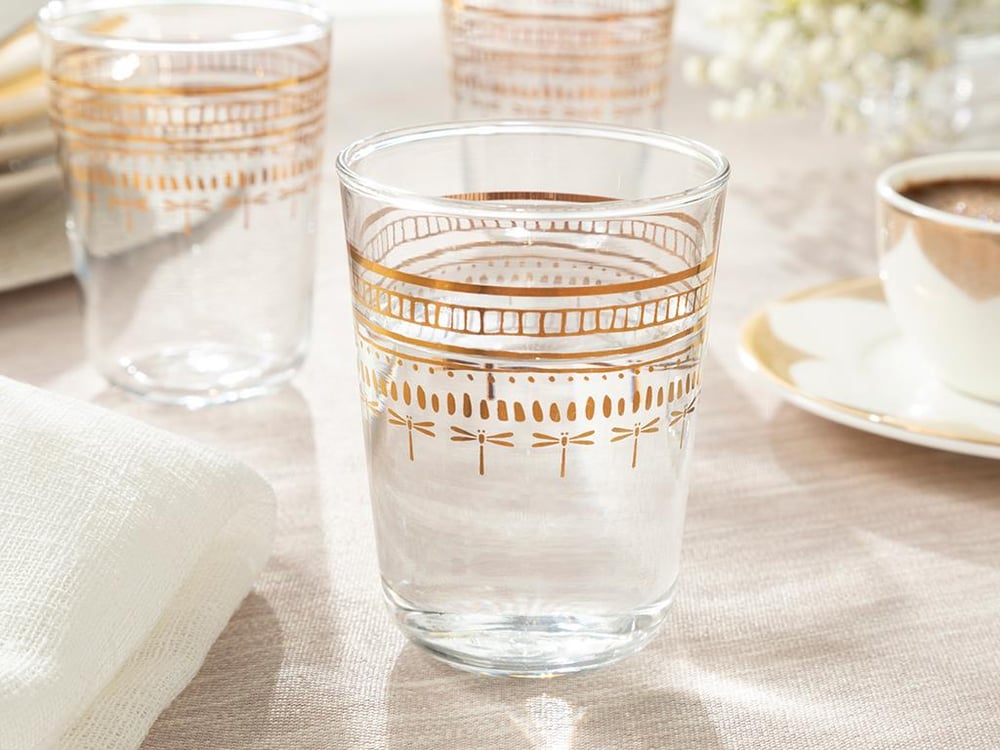 Galia Goldie Glass 6 Pcs for Coffee Side Water Glass 100 ml Gold