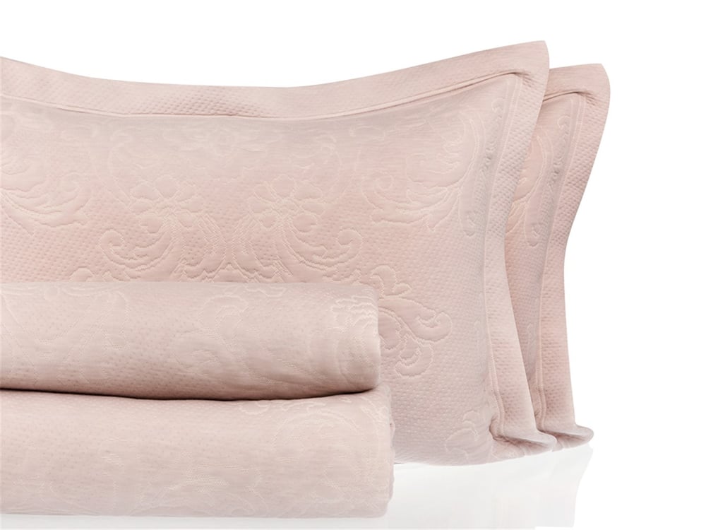 Glam Damask  Împletitură Persoană dublă  SET CUVERTURĂ DE PAT 240x260 cm Roz pulbere.