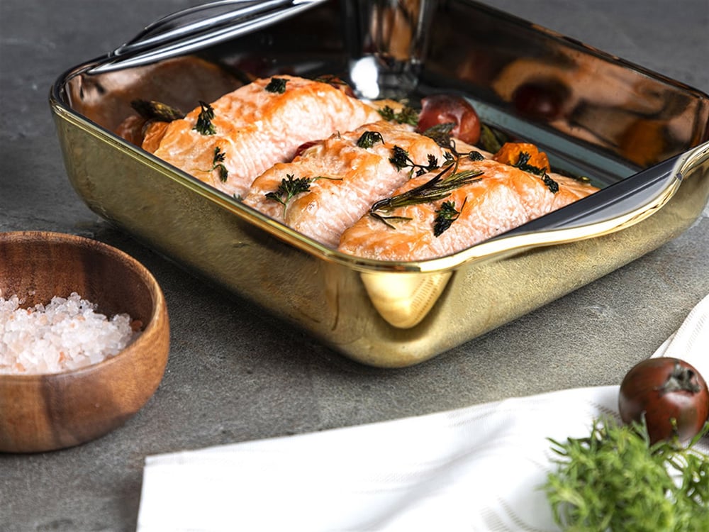 Gloria Heat-resistant Glass Oven Cover 22x22 cm Gold