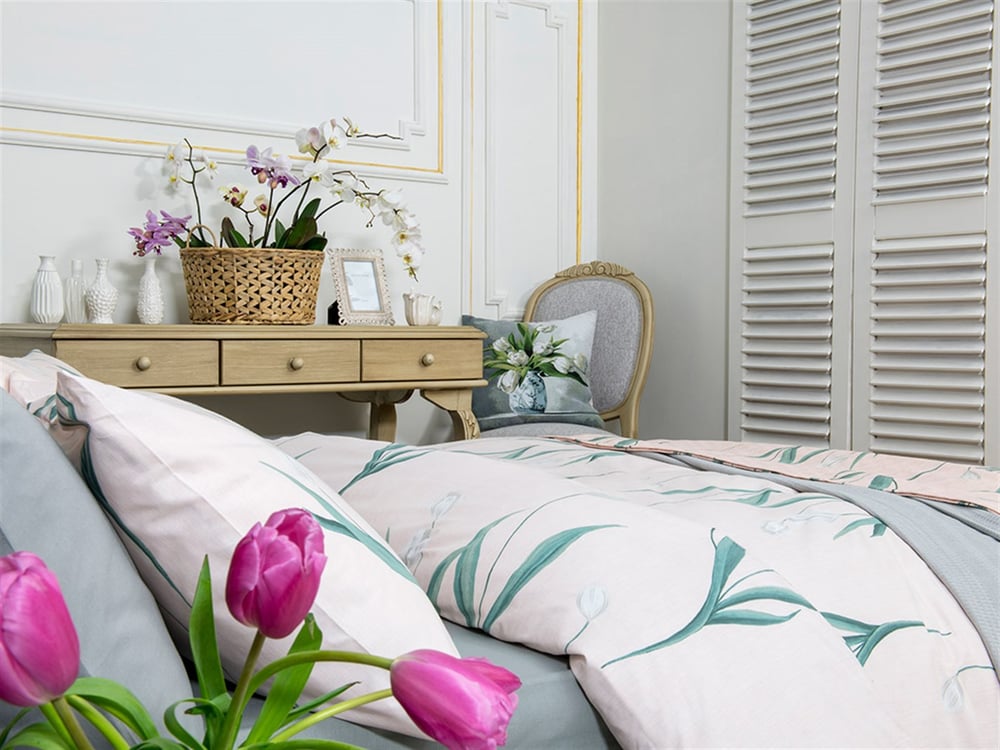 Grădină cu lalele Cottony  King Size  SET LENJERIE DE PAT 240x220 cm Pink