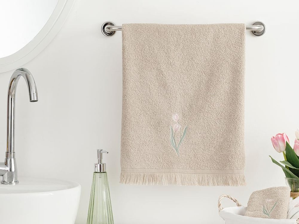 Grădină Cu Lalele Cu Broderie Prosop De Față 50*76 Cm Bej Mai Întunecat.