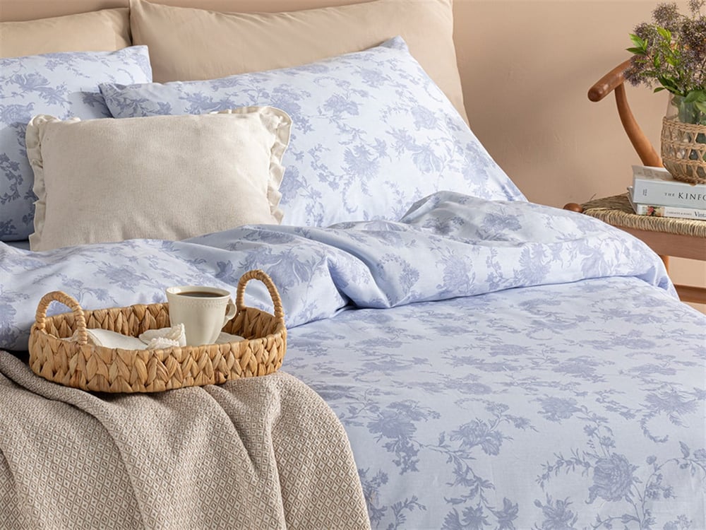 Grădină vintage Bumbac Single Set Lenjerie De Pat 160x220 cm Albastru