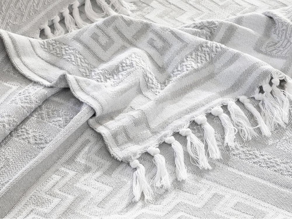 Cheie grecească Țesătură Jacquard Double Set Cuverturi Pat 240x260 cm Gri