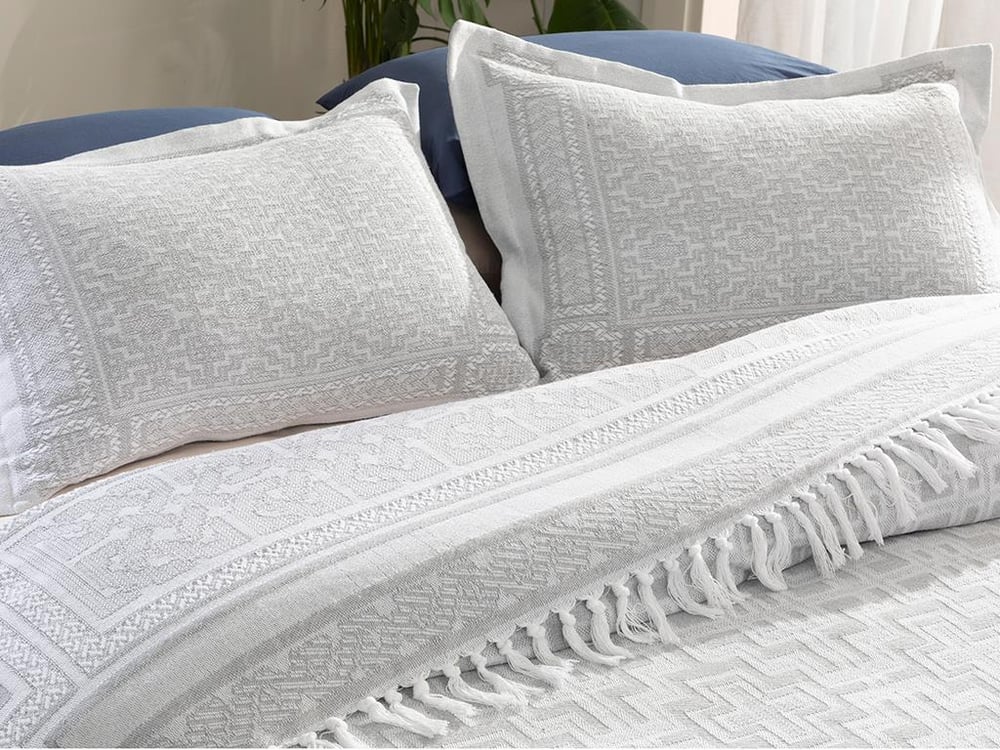 Cheie grecească Țesătură Jacquard Double Set Cuverturi Pat 240x260 cm Gri