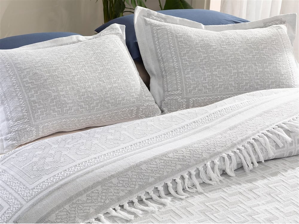 Cheie grecească Țesătură Jacquard Single Set Cuverturi Pat 160x240 cm Gri