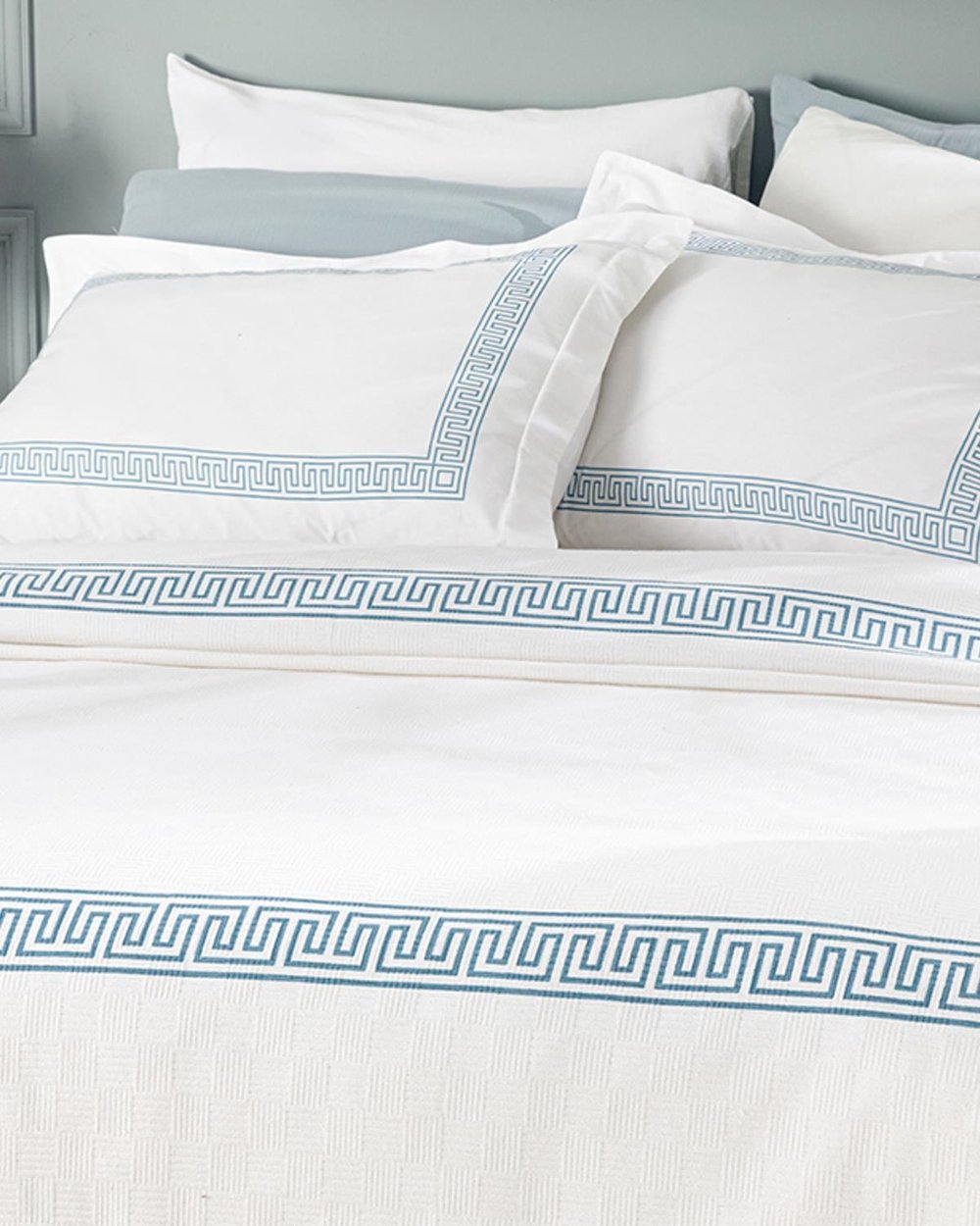 Greek Ribbon Imprimare Pe Panou Double Set Pătură De Vară 200x220 cm Turcoaz