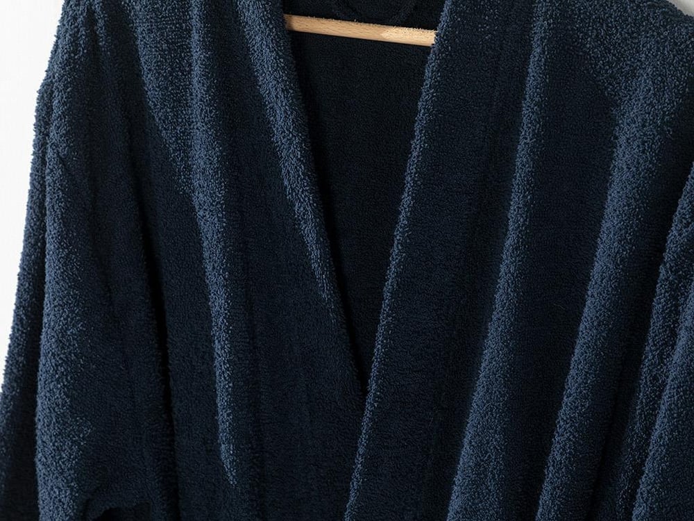 Plain Cottony Bathrobe S-M Dark Blue