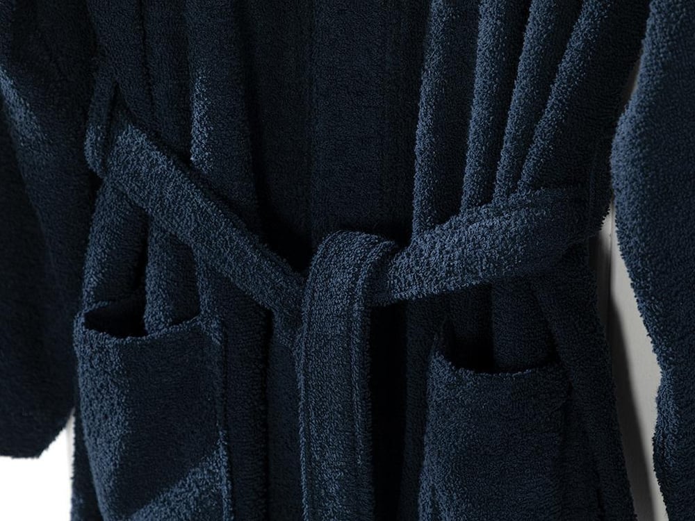 Plain Cottony Bathrobe S-M Dark Blue