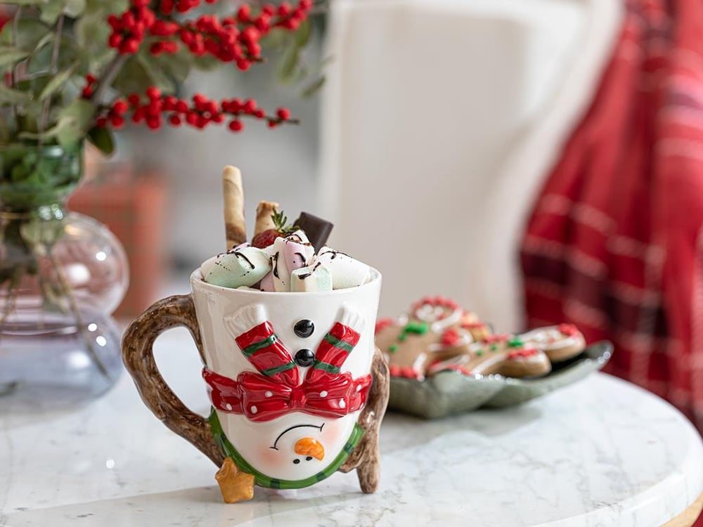 Happy Snowman Dolomite Mug 325 ml White - Red