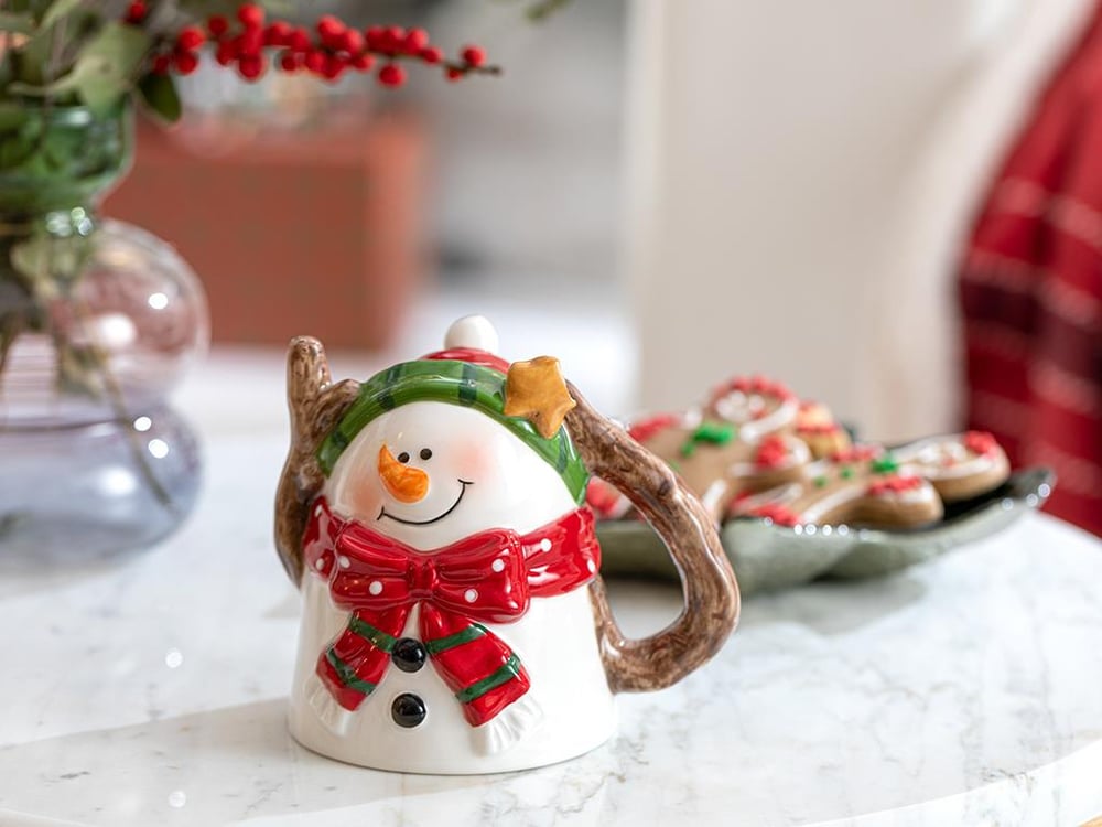 Happy Snowman Dolomite Mug 325 ml White - Red