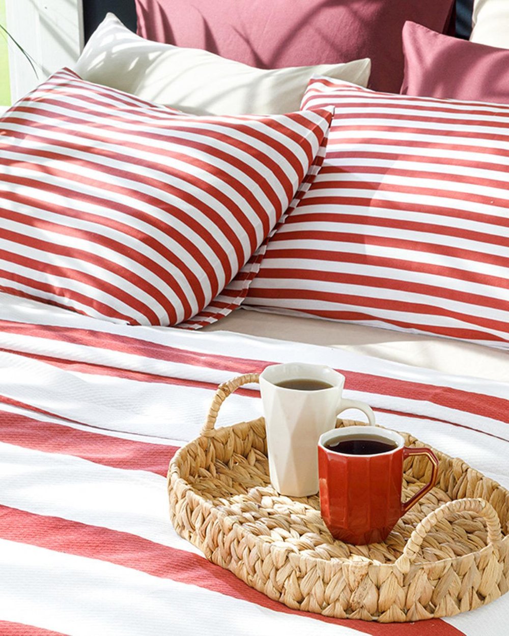 HIP STRIPE Imprimat King Size Set Pătură De Vară 220x240 cm Bordo