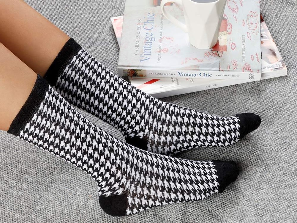 Houndstooth Cotton Socks Standart Black