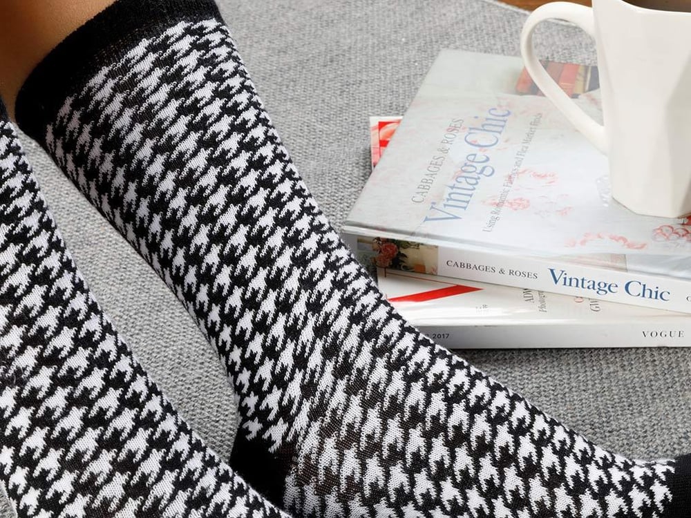 Houndstooth Cotton Socks Standart Black