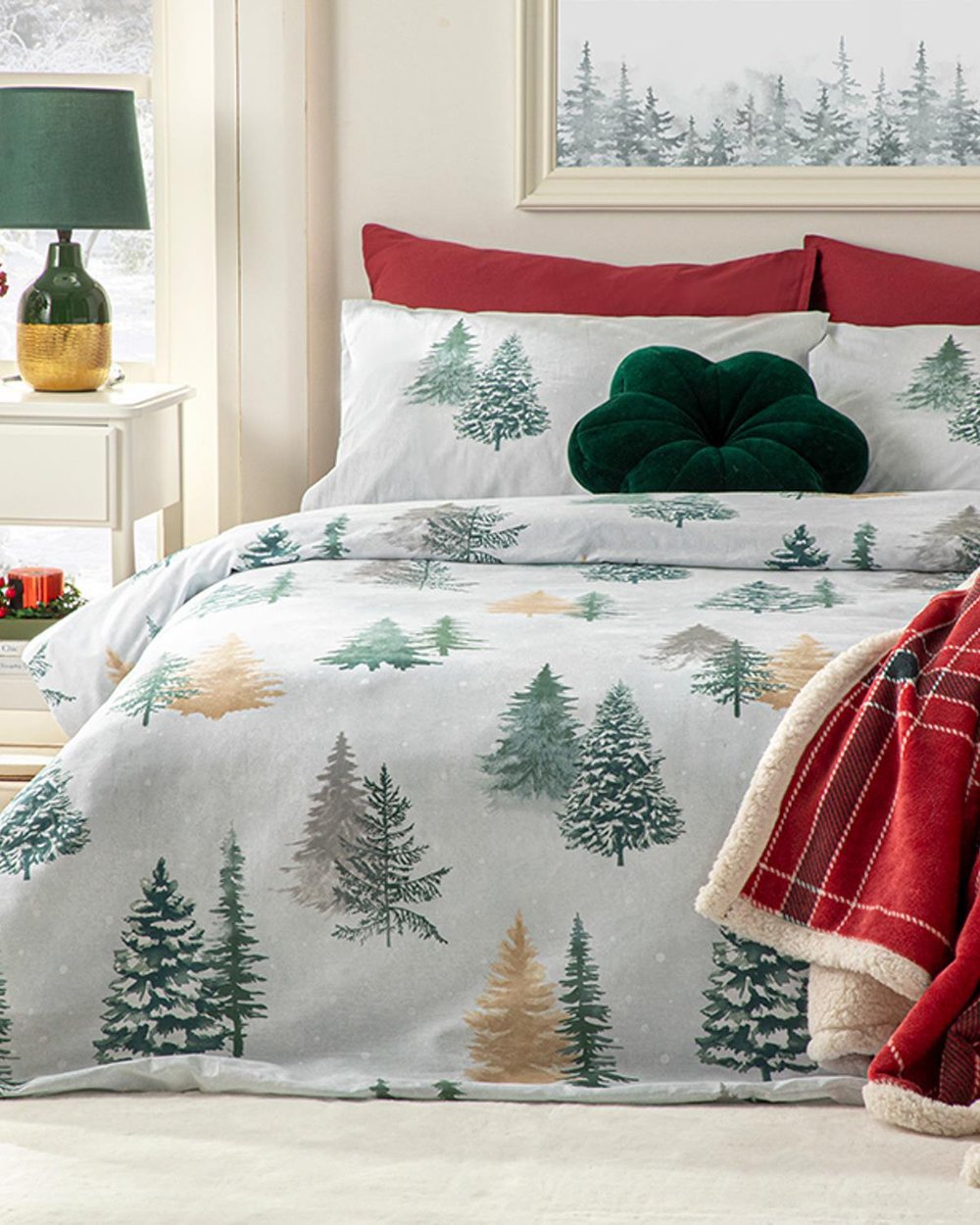 Icy Forest Set Lenjerie De Pat Single - Set Lenjerie De Pat Bumbac | English Home, 160 x 220 cm, Verde