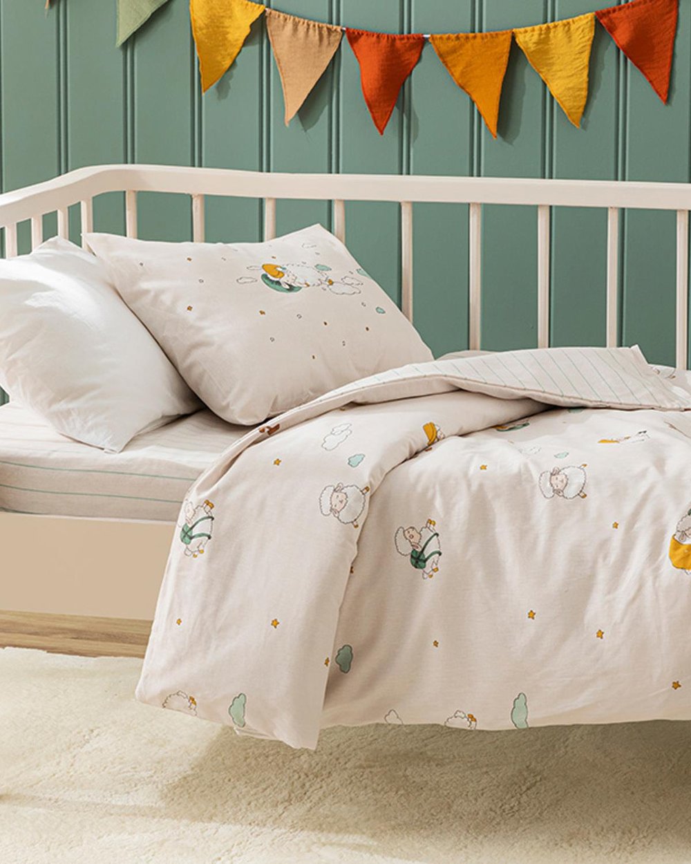 Kuzu Set Lenjerie De Pat Pentru Copii Unisex, Bumbac, 100*150 Cm, Gri Deschis