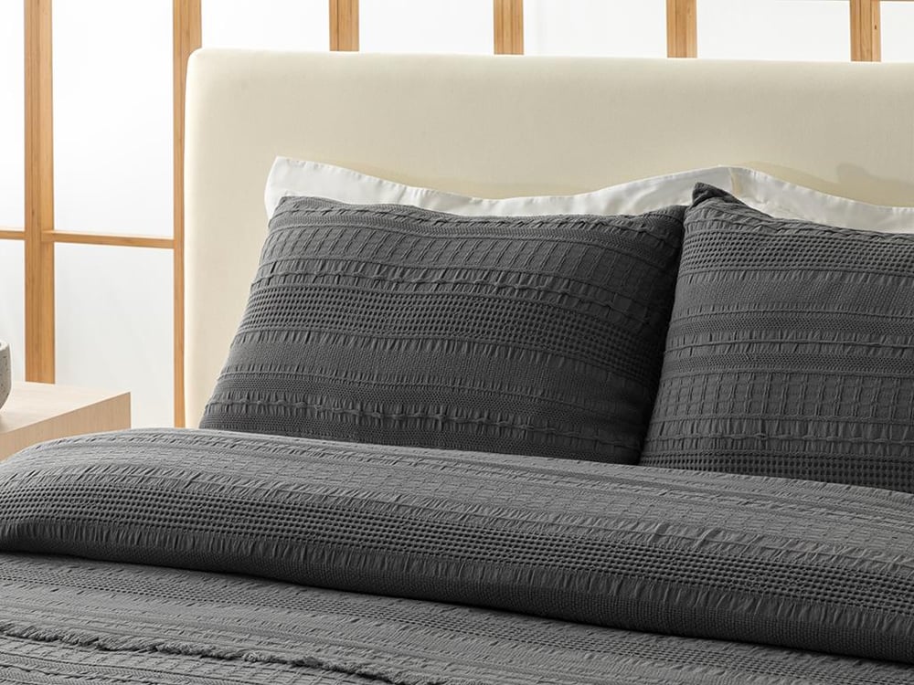 Set cuvertură pat cu fețe de pernă, King size, Levron, bumbac, 220x240 cm, antracit