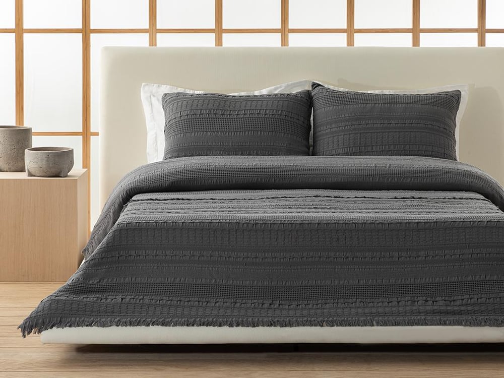 Set cuvertură pat cu fețe de pernă, King size, Levron, bumbac, 220x240 cm, antracit