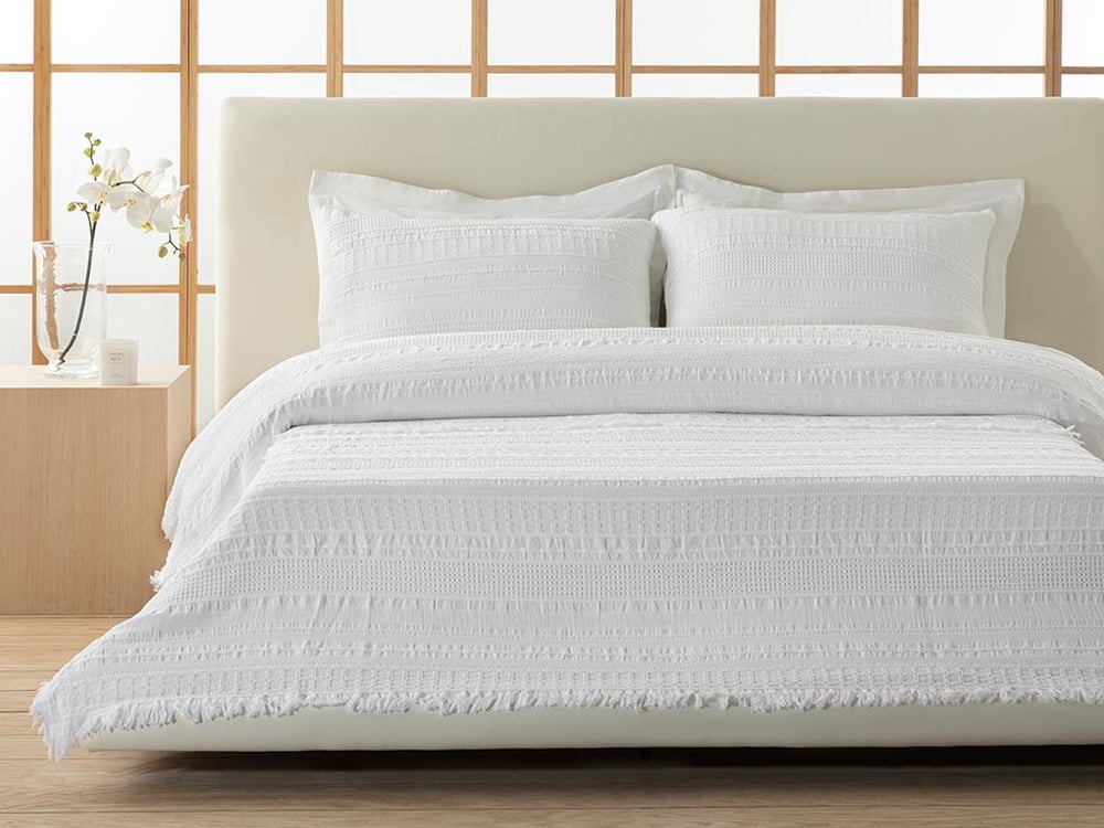 Set cuvertură pat cu fețe de pernă, King size, Levron, bumbac, 240x260 cm, alb