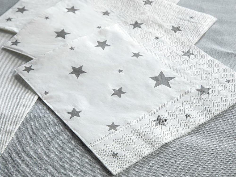 Little Silver Stars Paper 20 Set Tissue Napkin 33x33 cm Silver.