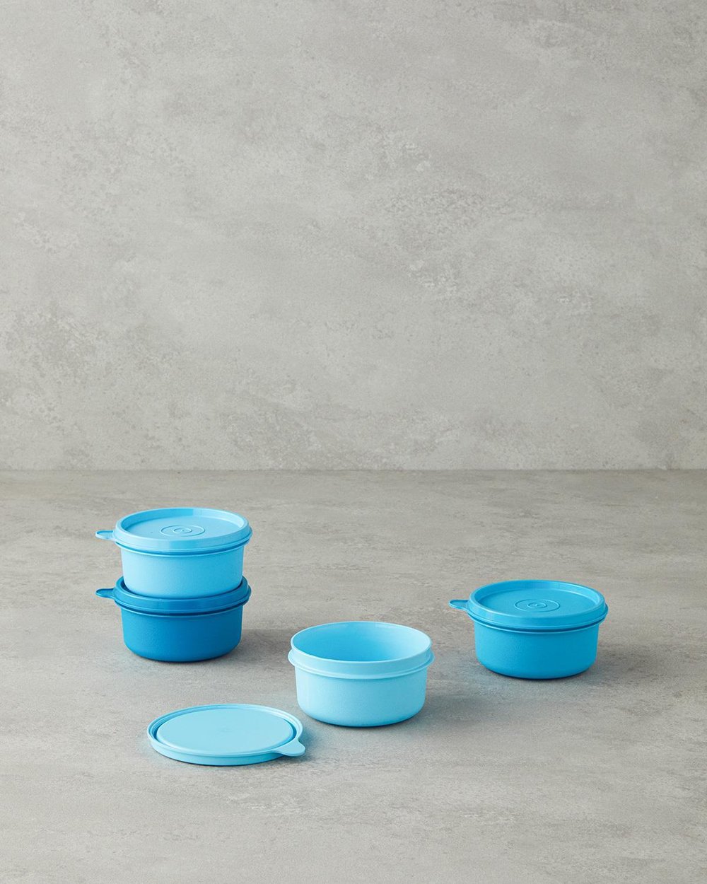 Set 4 caserole, Lock Me Mini, plastic, 250 ml, albastru