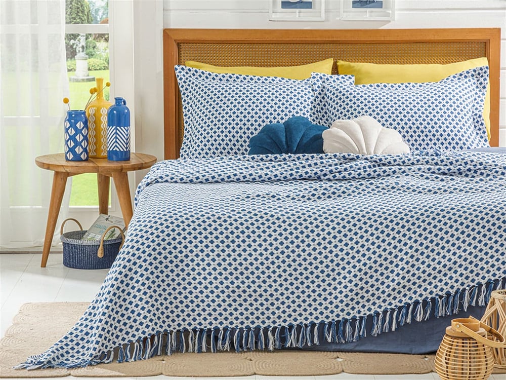 Loop Țesătură Single Set Cuverturi Pat 160x240 cm Bleumarin