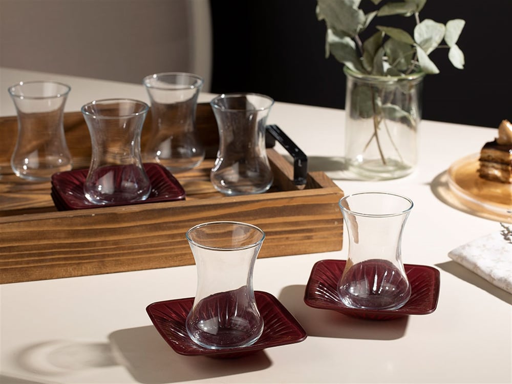 Lorna Glass 6 pcs Tea Set 100 ml Maroon
