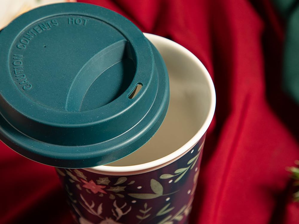 New Bone China Silicone Lid Travel Mug 400 ml Koyu Yeşil