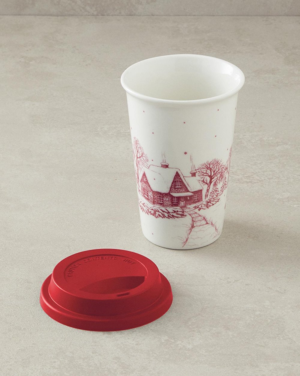 Lovely Winter Porțelan New Bone China Cu Capac De Silicon Cană De Călătorie 400 ml Roșu