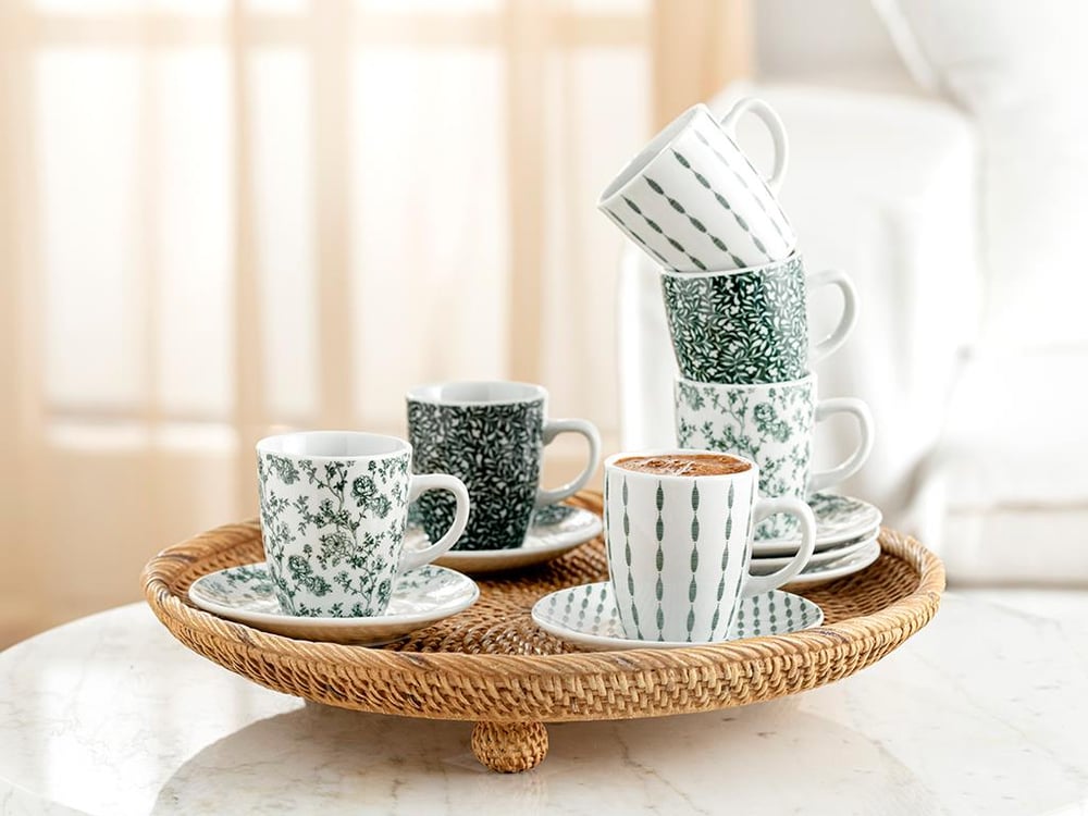 Glove Porcelain 12 Parça 6 Kişilik Coffee Cup Set 80 ml Green