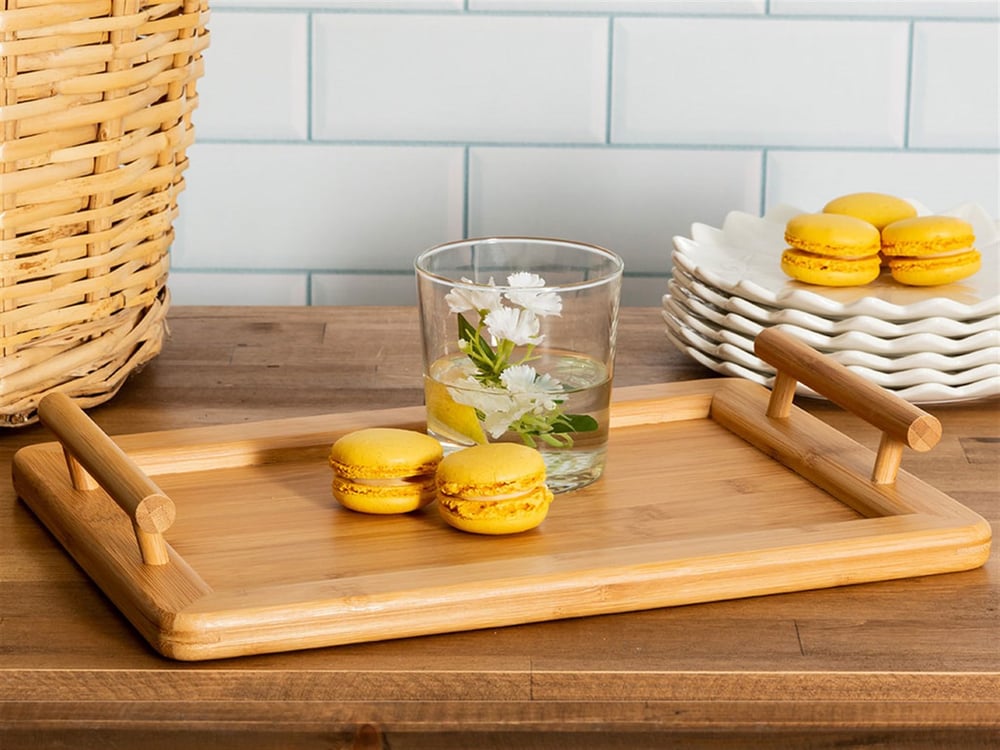 Majestic Bamboo With Small Handle Tray Beige