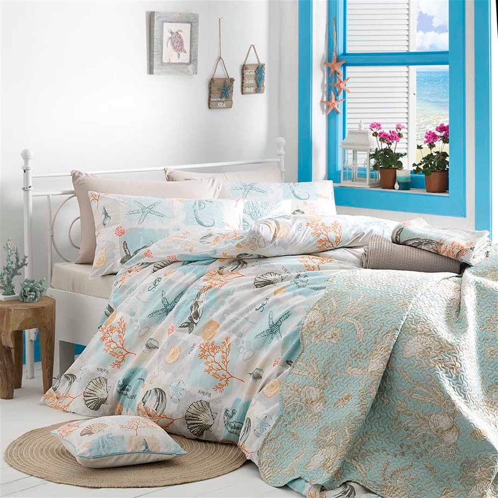 Malul mării Cu Bumbac Double Lenjerie De Pat 200x220 cm Turcoaz