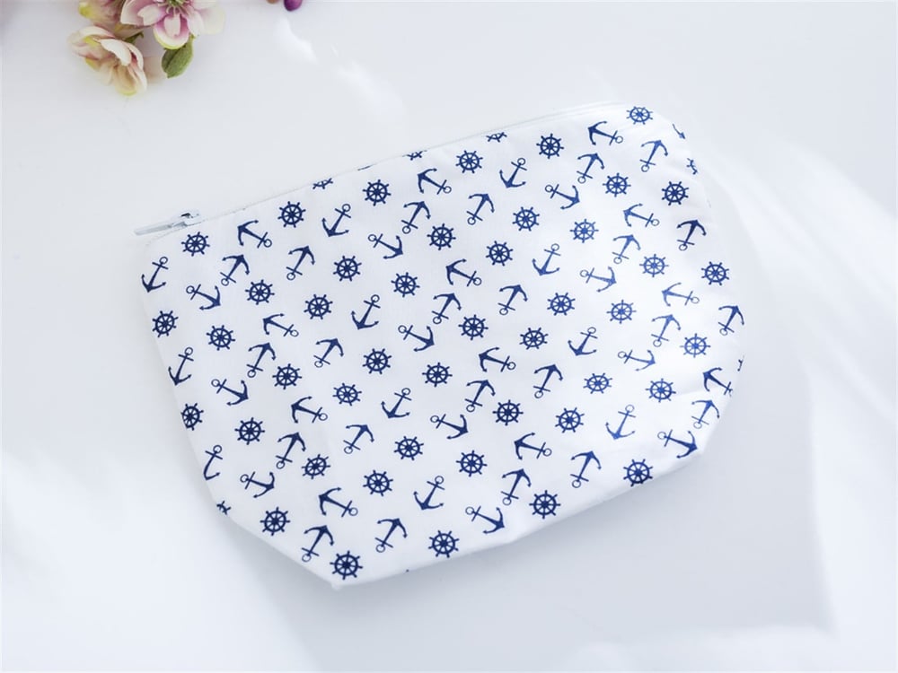 marin Brodat Geantă Machiaj 17 cm Alb - Albastru